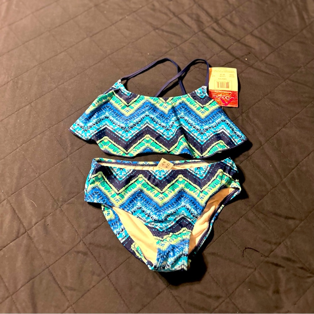 NWT Girls Two piece Blue Bathing Suit 12